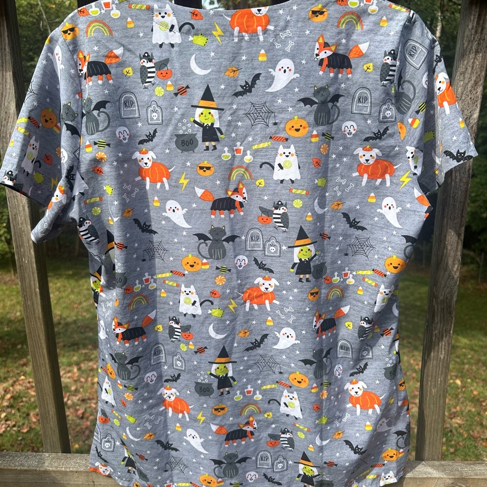 Halloween Animals in Costumes Scrub Top - White Cross - Small - Scrubs - Picture 6 of 8